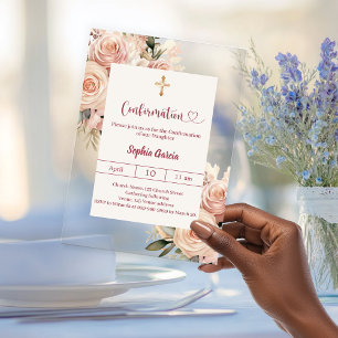 Ivory dusty rose florals luxury Confirmation Acrylic Invitations