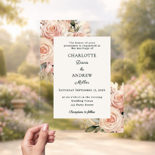 Ivory dusty rose florals luxury wedding acrylic invitations