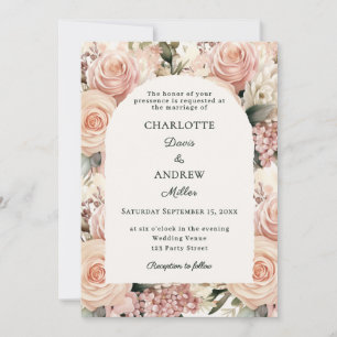 Ivory dusty rose mauve florals wedding arch invitation