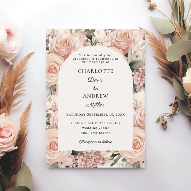 Ivory dusty rose mauve florals wedding arch invitation (Creator Uploaded)