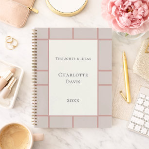 Ivory dusty rose taupe grid business notebook