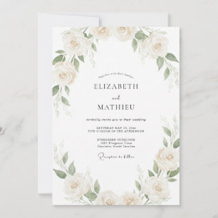 Ivory Dusty Rose Wreath Wedding Invitation