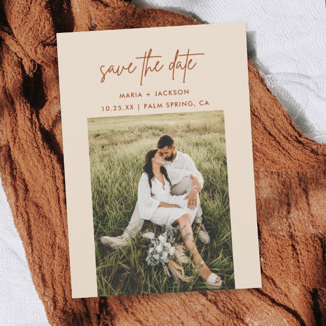 Ivory Earthy Tone Photo Save The Dates Cards (Creator Uploaded)