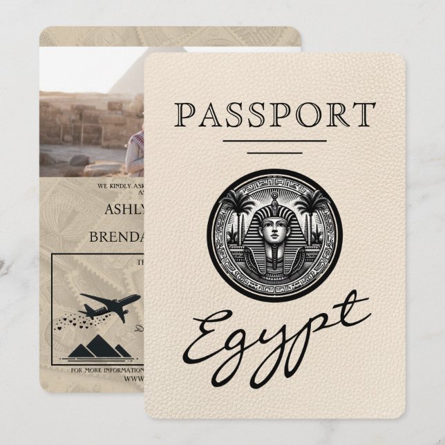 Ivory Egypt Passport Wedding Invitation (Front/Back)