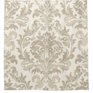 Ivory Elegance Baroque Damask Classic Antique Shower Curtain