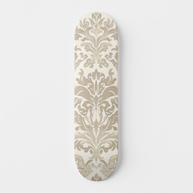Ivory Elegance Baroque Damask Classic Antique Skateboard (Front)