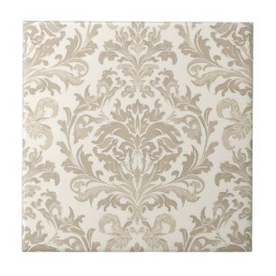 Ivory Elegance Baroque Damask Classic Antique Tile