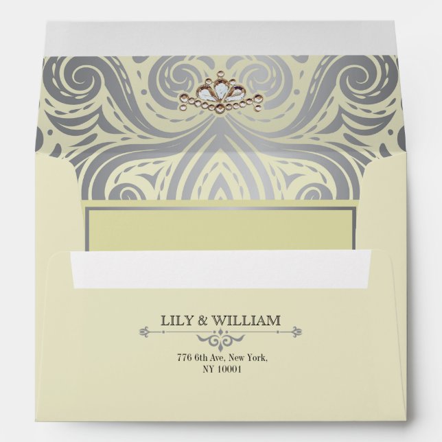 Ivory Elegant Artdeco Diamond Silver Wedding Envelope (Back (Bottom))