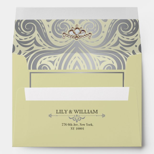 Ivory Elegant Artdeco Diamond Silver Wedding Envelope (Back (Bottom))