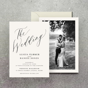 Ivory elegant calligraphy minimalist photo wedding invitation