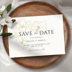 Ivory   Elegant Gold Floral Wedding  Save The Date