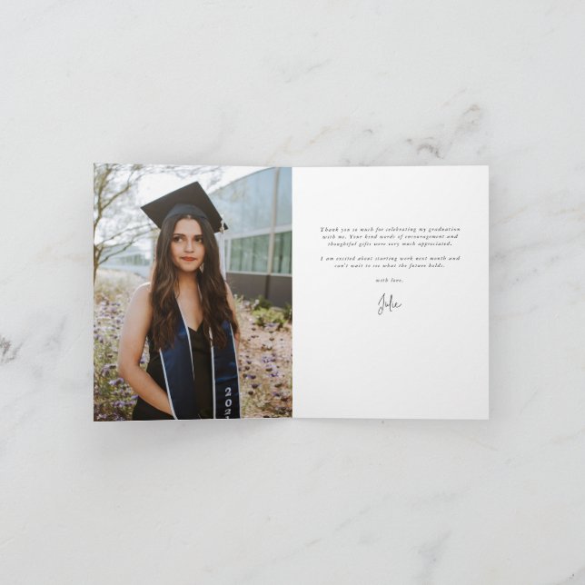 Ivory Elegant Script Graduation Photo+Message Thank You Card (Inside)