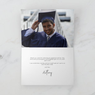 Ivory Elegant Script Graduation Photo + Message Thank You Card