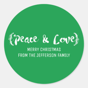 Ivory Elegant Sketched Peace & Love Holiday Classic Round Sticker