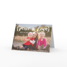 Ivory Elegant Sketched Peace & Love Holiday Photo