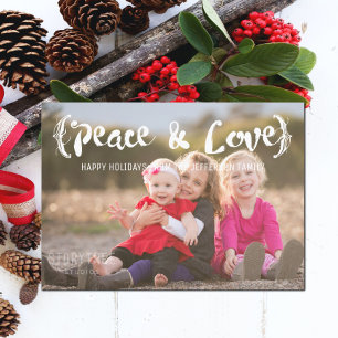 Ivory Elegant Sketched Peace & Love Holiday Photo Card