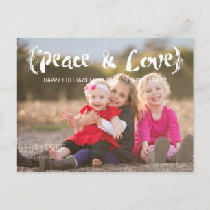 Ivory Elegant Sketched Peace & Love Holiday Photo Postcard