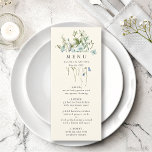 Ivory Elegant Watercolor Wildflower Wedding Menu<br><div class="desc">This elegant wedding menu features beautiful hand-painted watercolor wildflowers arranged as a bouquet,  perfect for spring,  summer,  or fall weddings. For more advanced customisation of this design,  please click the BLUE DESIGN TOOL BUTTON above!  Matching items are also available.</div>