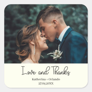 Ivory Elegant Wedding Love & Thanks Photo Square Sticker