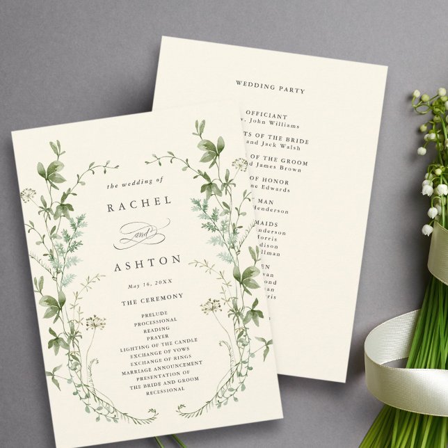 Ivory Elegant Wildflower Wedding Ceremony  Programme (Creator Uploaded)