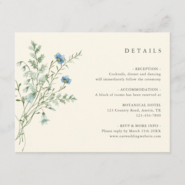 Ivory Elegant Wildflower Wedding Details Enclosure Card (Front)
