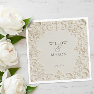 Ivory Embossed Scroll Floral Wedding Napkins