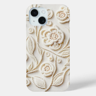 Ivory Embroidered Floral Design iPhone 15 Case
