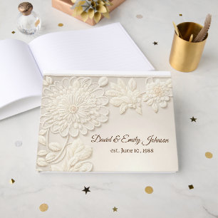 Ivory Embroidered Flowers For Anniversary Guest Book