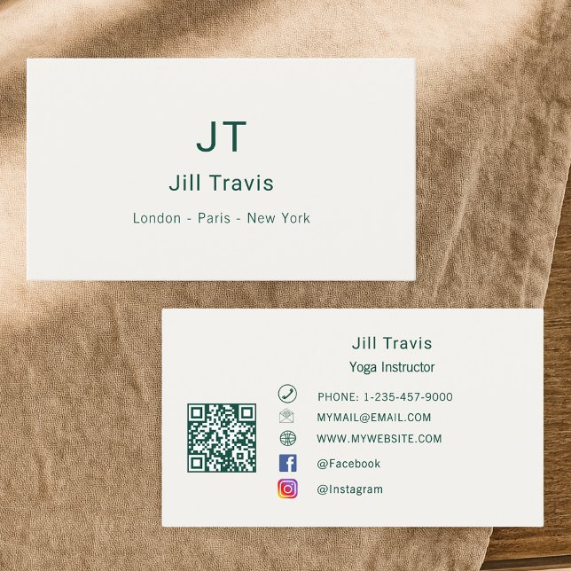 Ivory emerald green modern minimalst business card (Creator Uploaded)