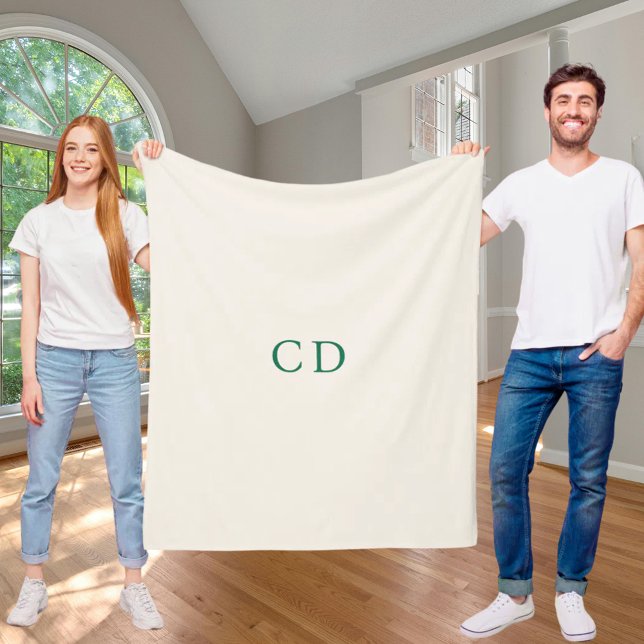 Ivory emerald green monogrammed initials modern fleece blanket (Creator Uploaded)