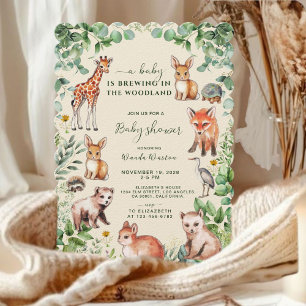 Ivory Eucalyptus Woodland Cute Animals Baby Shower Invitation