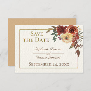 Ivory Fall Floral Bouquet with Gold Wedding Save The Date