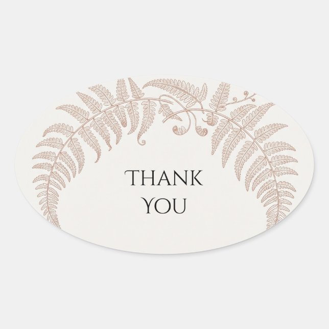 Ivory Fern Botanical Wedding Thank You Oval Sticker (Front)
