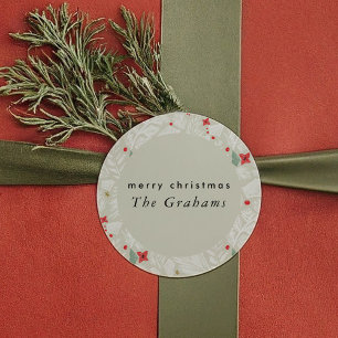 Ivory Festive Botanical Holiday Classic Round Sticker