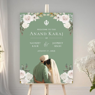 Ivory Floral Anand Karaj Sikh Wedding Welcome Sign