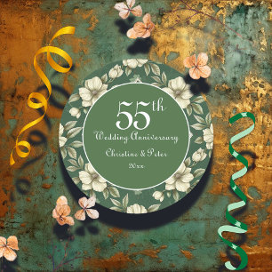 Ivory Floral and Emerald Wedding Anniversary Classic Round Sticker