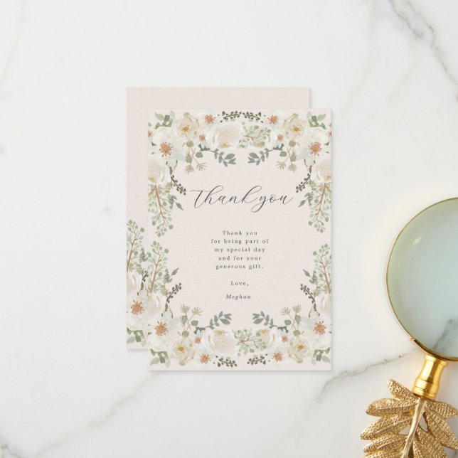 Ivory Floral Baby Shower Thank You Card (Front/Back In Situ)