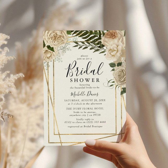 Ivory Floral Bouquet Elegant Bridal Shower Invitation (Creator Uploaded)