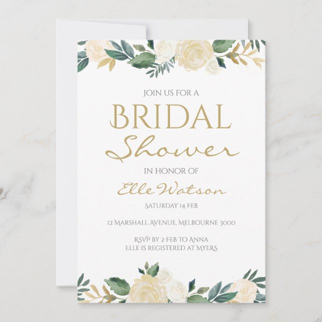 Ivory Floral Bridal Shower Invitation, Wedding Invitation (Front)