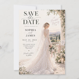 Ivory Floral Bride Garden Save the Date Invitation