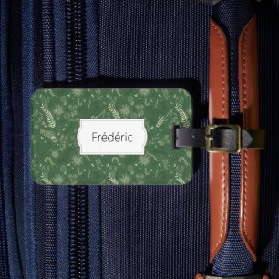 Ivory floral doodles on green luggage tag