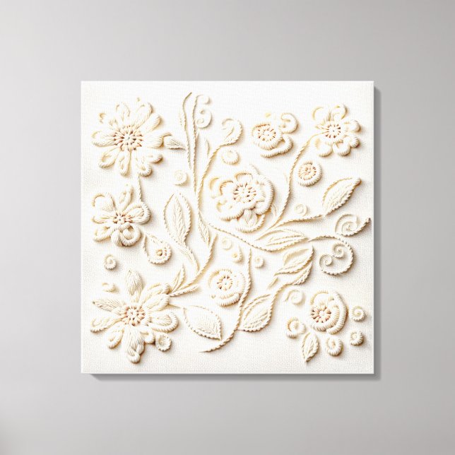 Ivory Floral Embroiderery Canvas Print (Front)