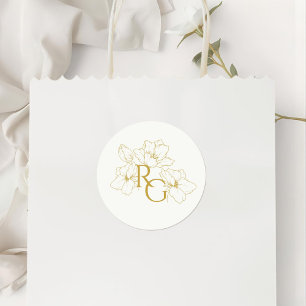 Ivory Floral Faux Gold Monogram Wedding Classic Round Sticker
