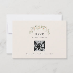 Ivory Floral Garden Wedding RSVP QR code Card