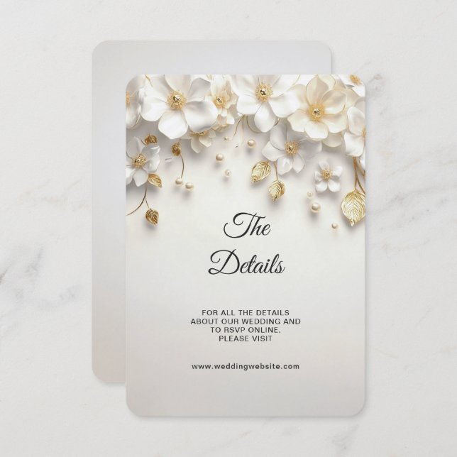 Ivory Floral Gold Leaves Detail Enclosure Card (Front/Back)