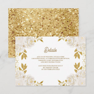 Ivory Floral Gold Wedding Details Enclosure Card