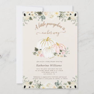 ivory floral golden pumpkin baby shower invitation