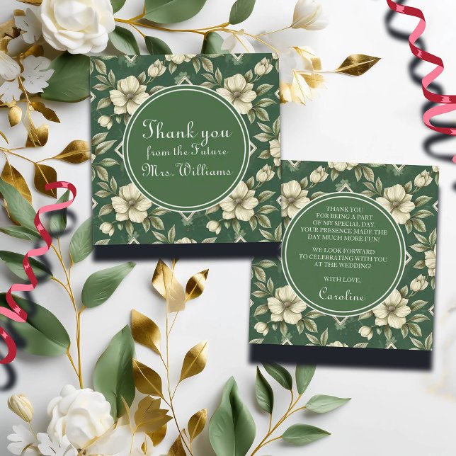 Ivory Floral Green Emerald Bridal Shower Thank You Enclosure Card (Creator Uploaded)