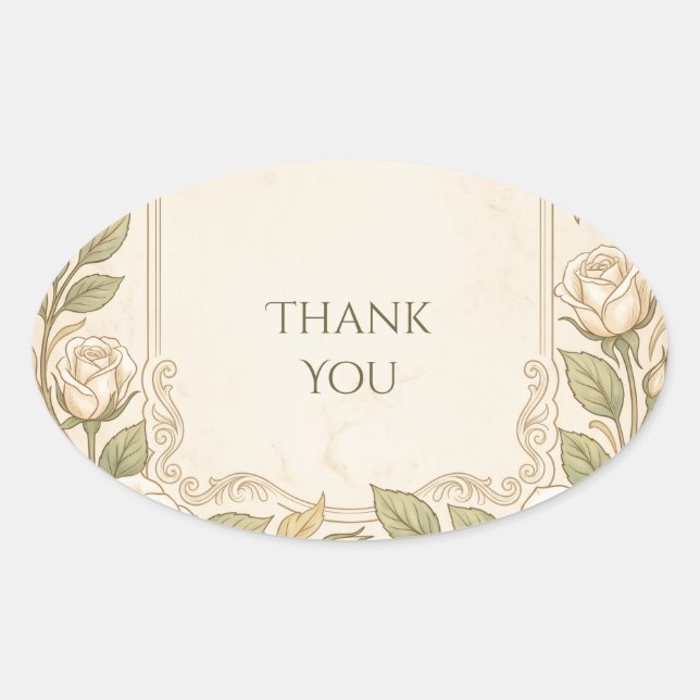 Ivory Floral Greenery Thank You Sticker (Front)