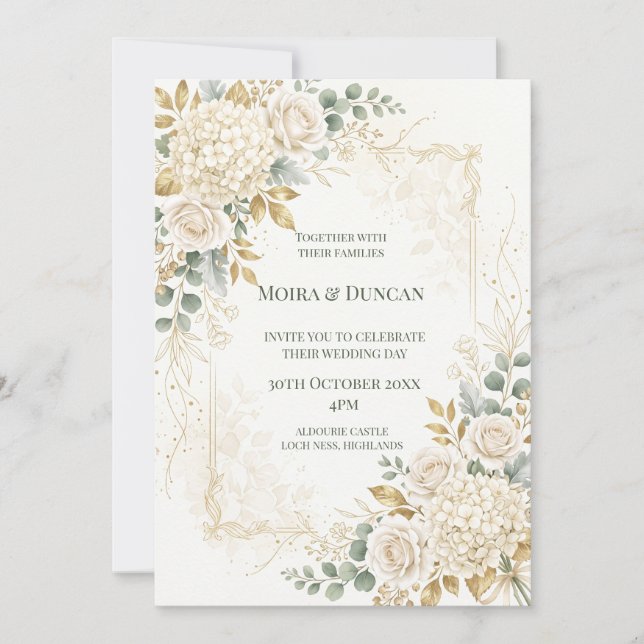 Ivory Floral Greenery Wedding Invitation (Front)